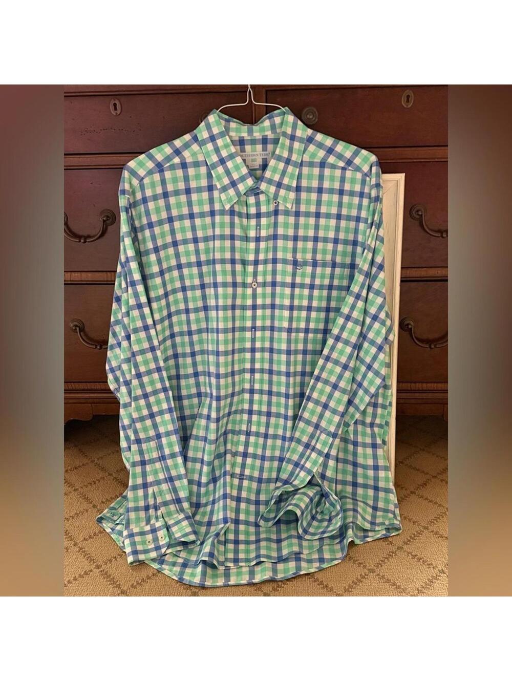 Southern Tide bright gingham checked long sleeve button down shirt L